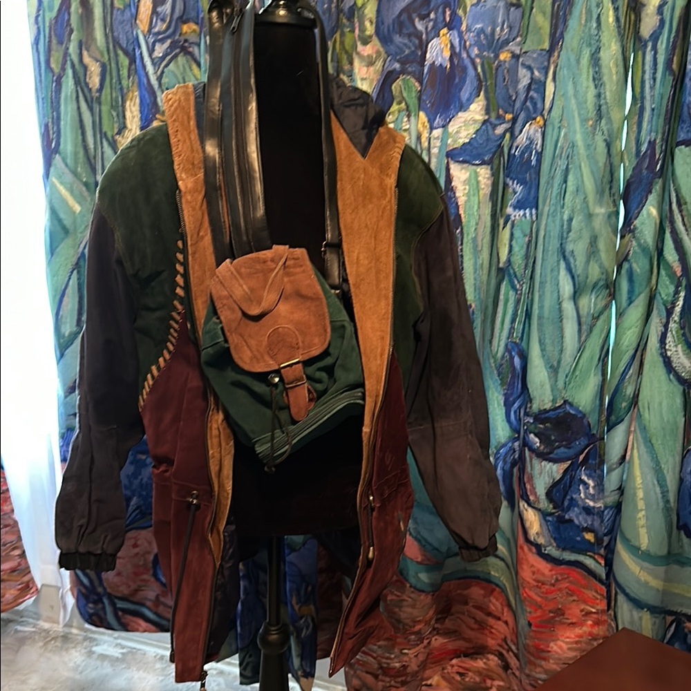 Colorful Patchwork Women's Leather Jacket with matching mini-backpack